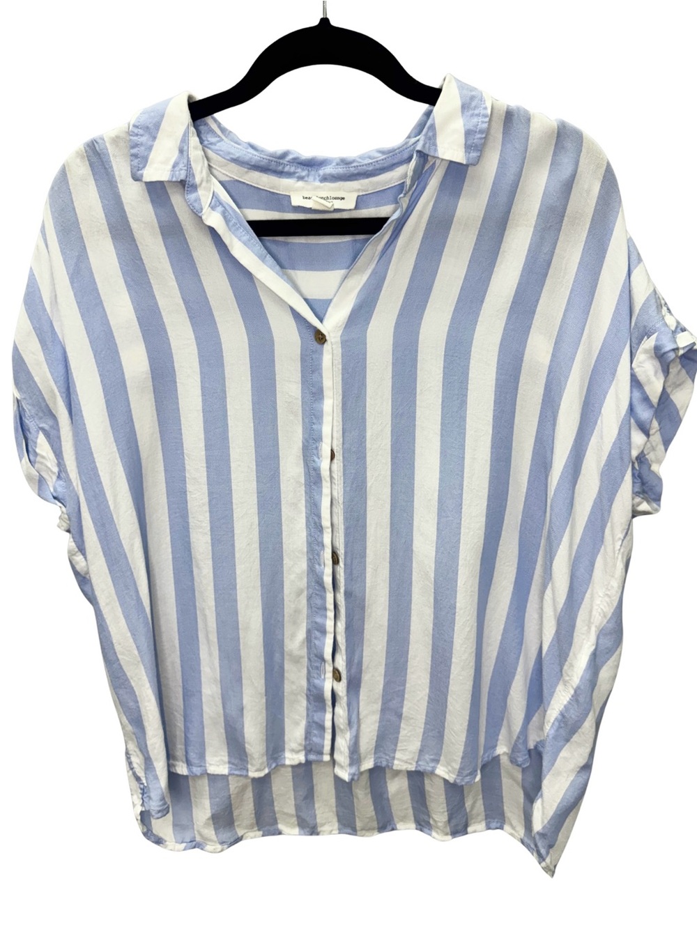 beachlunchlounge Light Blue & White Vertical Stripe Button-Front Top Women’s L